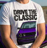 Drive The Classic VW Golf Mk2 GTI Early Model. T-shirt in White Colour