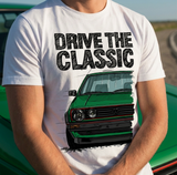 Drive The Classic VW Golf Mk2 GTI Early Model. T-shirt in White Colour