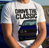 Drive The Classic VW Golf Mk2 GTI Early Model. T-shirt in White Colour