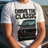 Drive The Classic VW Golf Mk2 GTI Early Model. T-shirt in White Colour