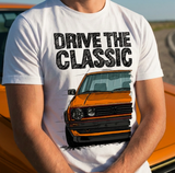 Drive The Classic VW Golf Mk2 GTI Early Model. T-shirt in White Colour