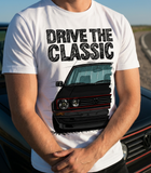 Drive The Classic VW Golf Mk2 GTI Early Model. T-shirt in White Colour