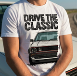 Drive The Classic VW Golf Mk2 GTI Early Model. T-shirt in White Colour