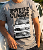 Drive The Classic Fiat Cinquecento Sporting. T-shirt in Heather Grey Colour