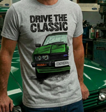 Drive The Classic Ford Capri Mk3 Black Grille T-shirt in Heather Grey Colour