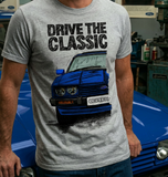 Drive The Classic Ford Capri Mk3 Colour Grille T-shirt in Heather Grey Colour