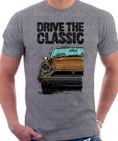 Drive The Classic MG Midget Rubber Bumper. T-shirt in Heather Grey Colour