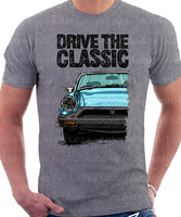 Drive The Classic MG Midget Rubber Bumper. T-shirt in Heather Grey Colour