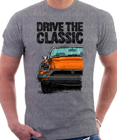 Drive The Classic MG Midget Rubber Bumper. T-shirt in Heather Grey Colour