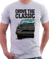 Drive The Classic MG Midget Rubber Bumper. T-shirt in White Colour