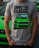 Drive The Classic Subaru Impreza Bugeye WRX. T-shirt in Heather Grey Colour