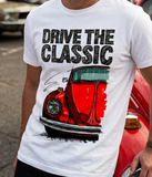 Drive The Classic VW Type 1 Beetle 70's Model . T-shirt in White Colour