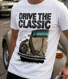 Drive The Classic VW Type 1 Beetle 70's Model . T-shirt in White Colour