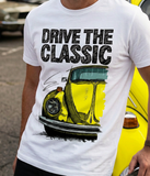Drive The Classic VW Type 1 Beetle 70's Model . T-shirt in White Colour
