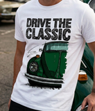 Drive The Classic VW Type 1 Beetle 70's Model . T-shirt in White Colour