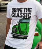 Drive The Classic VW Type 1 Beetle 70's Model . T-shirt in White Colour
