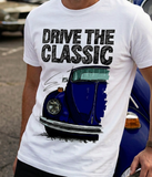 Drive The Classic VW Type 1 Beetle 70's Model . T-shirt in White Colour