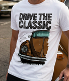 Drive The Classic VW Type 1 Beetle 70's Model . T-shirt in White Colour