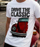 Drive The Classic VW Type 1 Beetle 70's Model . T-shirt in White Colour