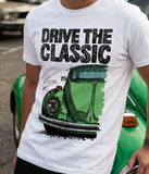 Drive The Classic VW Type 1 Beetle 70's Model . T-shirt in White Colour