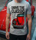 Drive The Classic VW Type 1 Beetle Latest Model . T-shirt in Heather Grey Colour