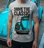 Drive The Classic VW Type 1 Beetle Latest Model . T-shirt in Heather Grey Colour