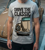 Drive The Classic VW Type 1 Beetle Latest Model . T-shirt in Heather Grey Colour