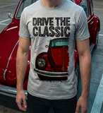 Drive The Classic VW Type 1 Beetle Latest Model . T-shirt in Heather Grey Colour