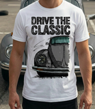 Drive The Classic VW Type 1 Beetle Latest Model . T-shirt in White Colour