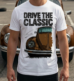 Drive The Classic VW Type 1 Beetle Latest Model . T-shirt in White Colour