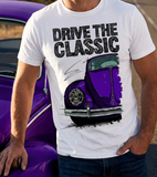 Drive The Classic VW Type 1 Beetle Early Model (Oval) . T-shirt in White Colour