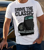 Drive The Classic VW Type 1 Beetle Early Model (Oval) . T-shirt in White Colour