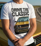 Drive The Classic VW Golf Mk2 GTI Late Model. T-shirt in White Colour