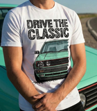 Drive The Classic VW Golf Mk2 GTI Late Model. T-shirt in White Colour