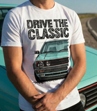 Drive The Classic VW Golf Mk2 GTI Late Model. T-shirt in White Colour