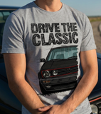 Drive The Classic VW Golf Mk2 GTI Late Model. T-shirt in Heather Grey Colour