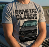 Drive The Classic VW Golf Mk2 Late Model. T-shirt in Heather Grey Colour