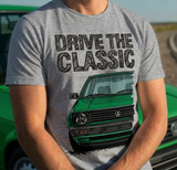 Drive The Classic VW Golf Mk2 Late Model. T-shirt in Heather Grey Colour