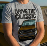 Drive The Classic VW Golf Mk2 Late Model. T-shirt in Heather Grey Colour