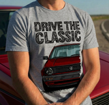 Drive The Classic VW Golf Mk2 Late Model. T-shirt in Heather Grey Colour