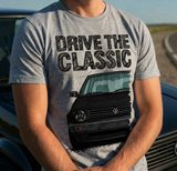 Drive The Classic VW Golf Mk2 Late Model. T-shirt in Heather Grey Colour