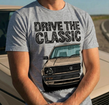 Drive The Classic VW Golf Mk2 Late Model. T-shirt in Heather Grey Colour