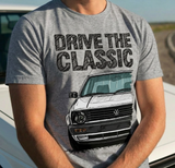 Drive The Classic VW Golf Mk2 Late Model. T-shirt in Heather Grey Colour