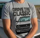 Drive The Classic VW Golf Mk2 Late Model. T-shirt in Heather Grey Colour