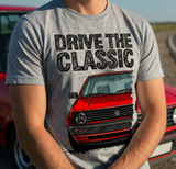 Drive The Classic VW Golf Mk2 Late Model. T-shirt in Heather Grey Colour