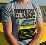 Drive The Classic VW Golf Mk2 Late Model. T-shirt in Heather Grey Colour