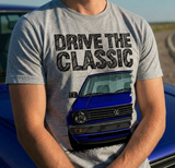 Drive The Classic VW Golf Mk2 Late Model. T-shirt in Heather Grey Colour