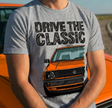 Drive The Classic VW Golf Mk2 Late Model. T-shirt in Heather Grey Colour