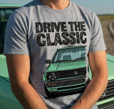Drive The Classic VW Golf Mk2 Late Model. T-shirt in Heather Grey Colour