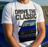 Drive The Classic VW Golf Mk2 Late Model. T-shirt in White Colour
